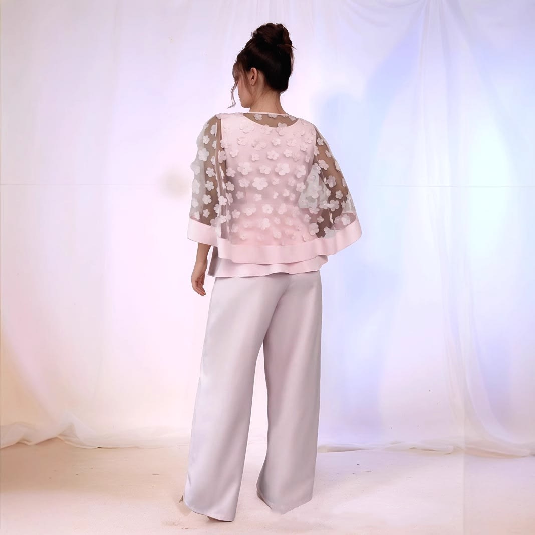 Net Yarn Flowers Long Sleeve Two-piece Set view 3
