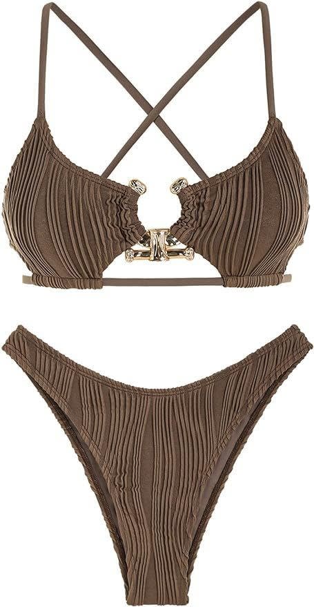 Women's Fashion Split High Waist Briefs Cross-halterneck Swimsuit view 3