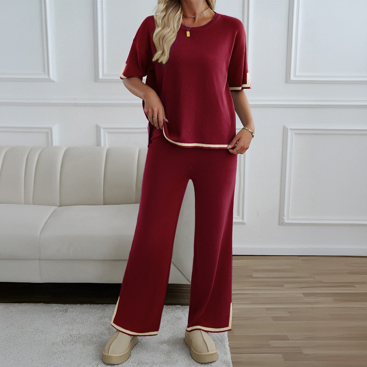 Women's Fashion Temperament Leisure Short Sleeve Knitting Suit view 4