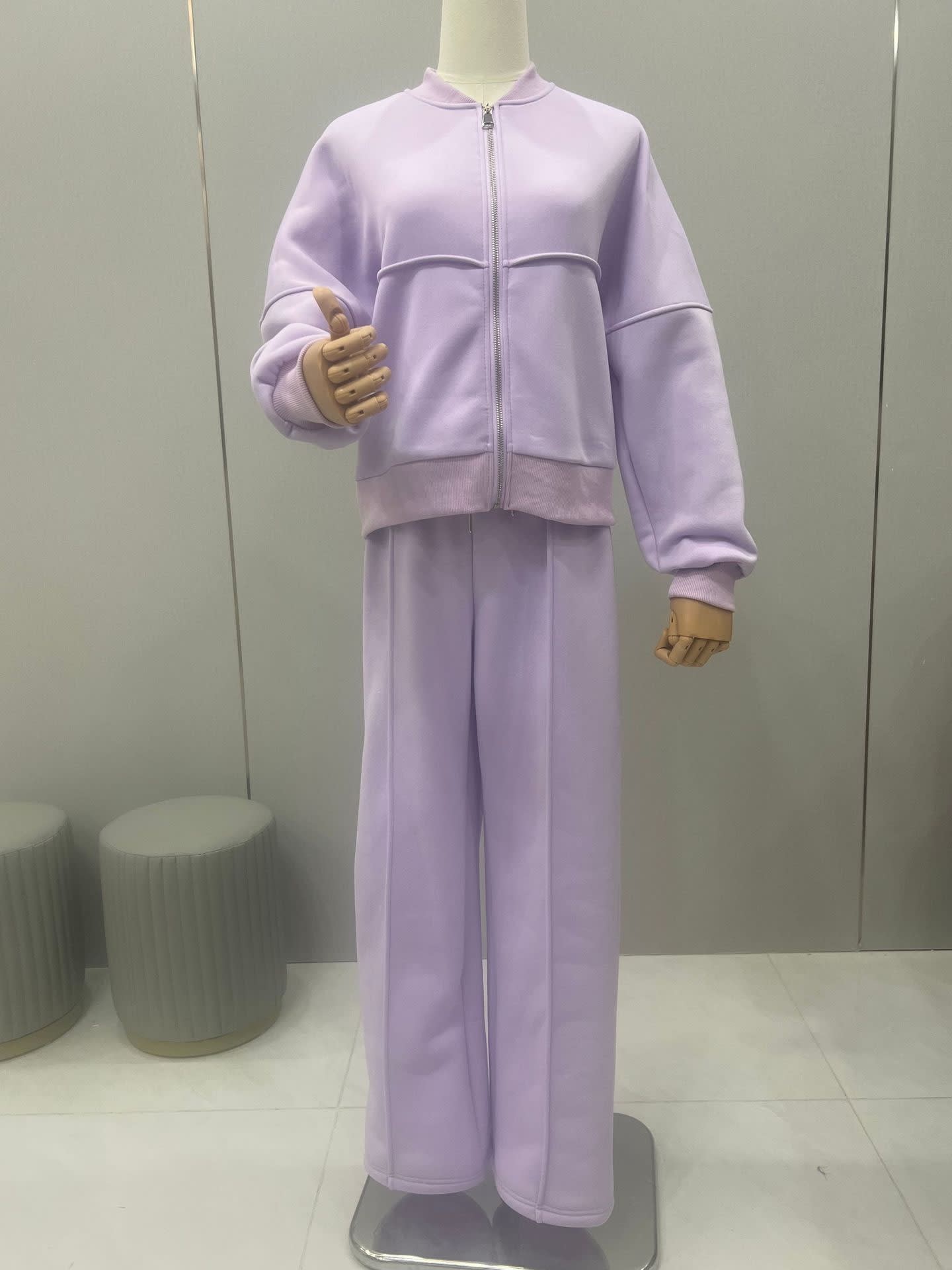 Women's Sports Suits Zipper Jacket And Wide Leg Pants Two-piece Set view 3