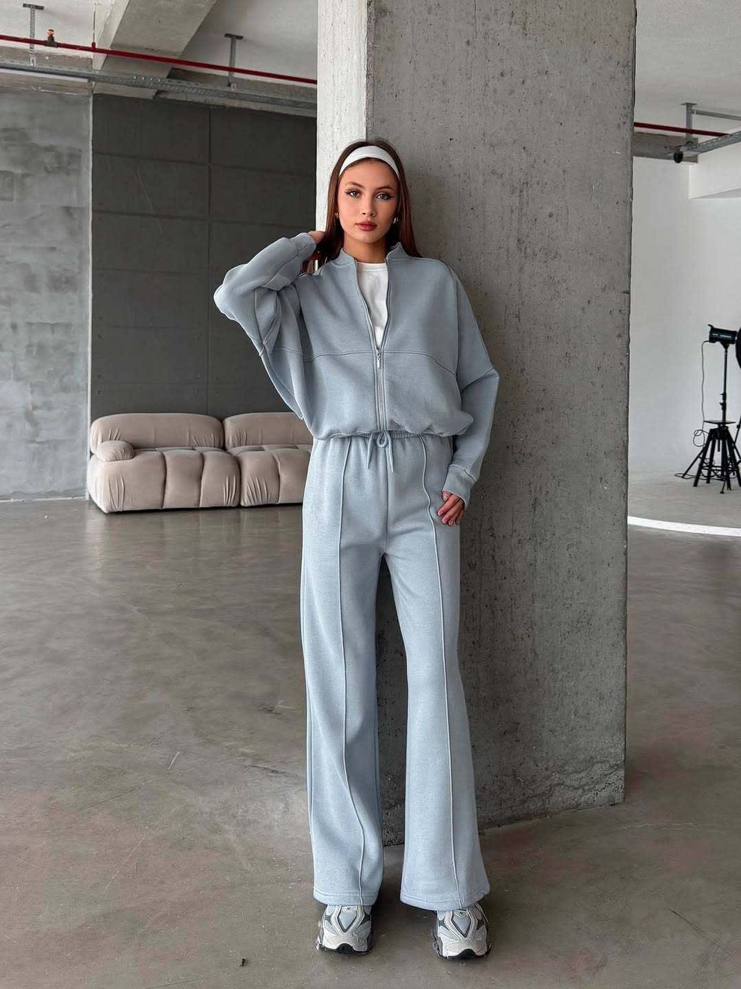 Women's Sports Suits Zipper Jacket And Wide Leg Pants Two-piece Set view 2