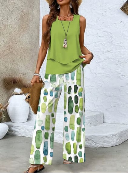 Women's Sleeveless Double Layer Vest Pants Suit view 17