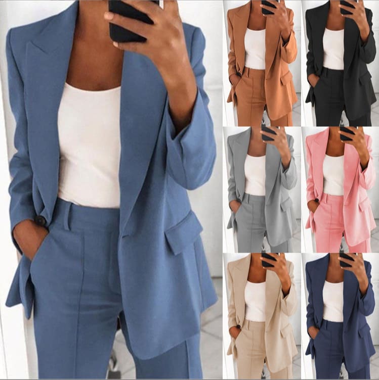Women's Casual Blazer Suit Two Piece Business Office Wear Set Fit Jacket And Pants