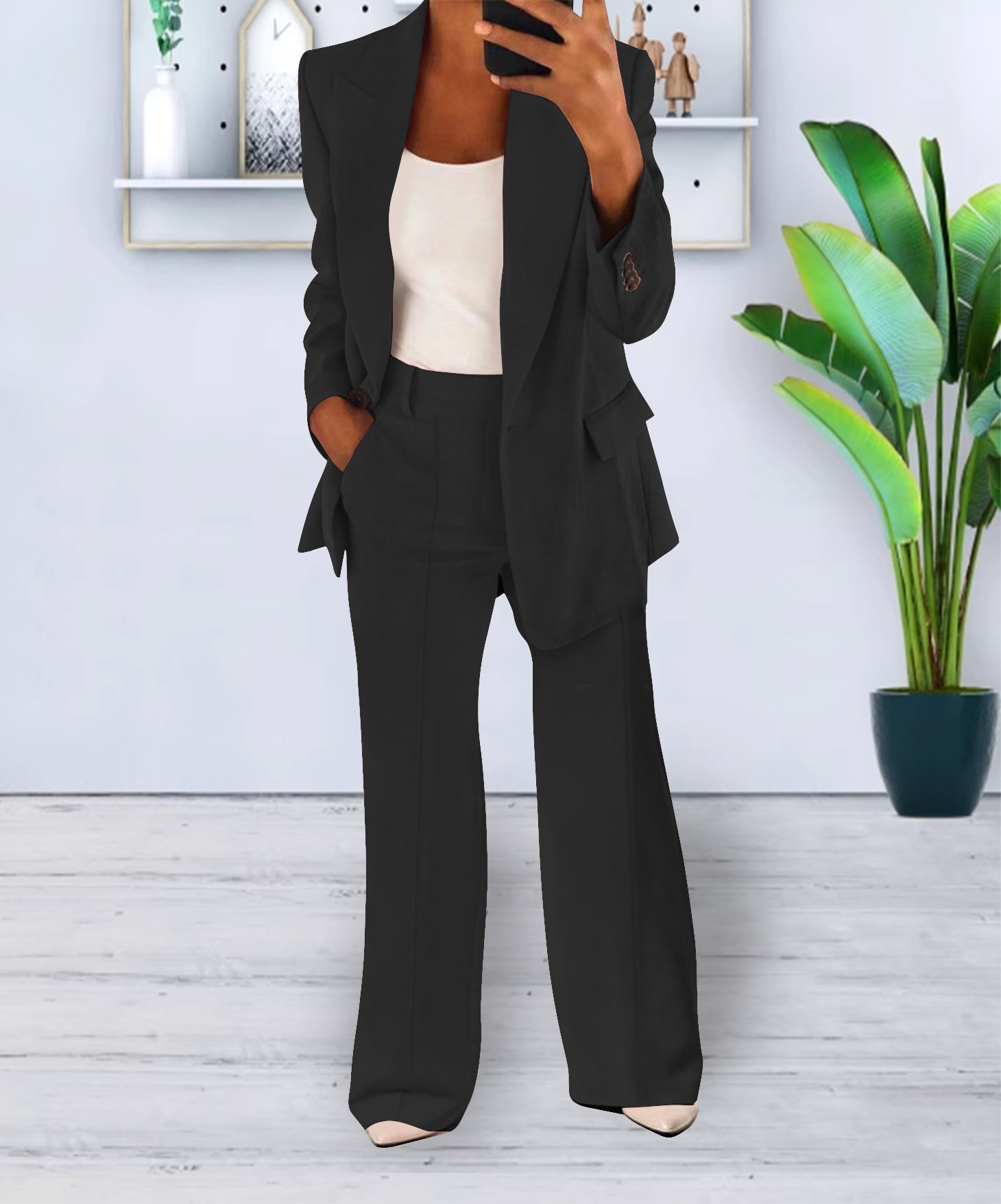 Women's Casual Blazer Suit  Two Piece Business Office Wear Set Fit Jacket And Pants view 2