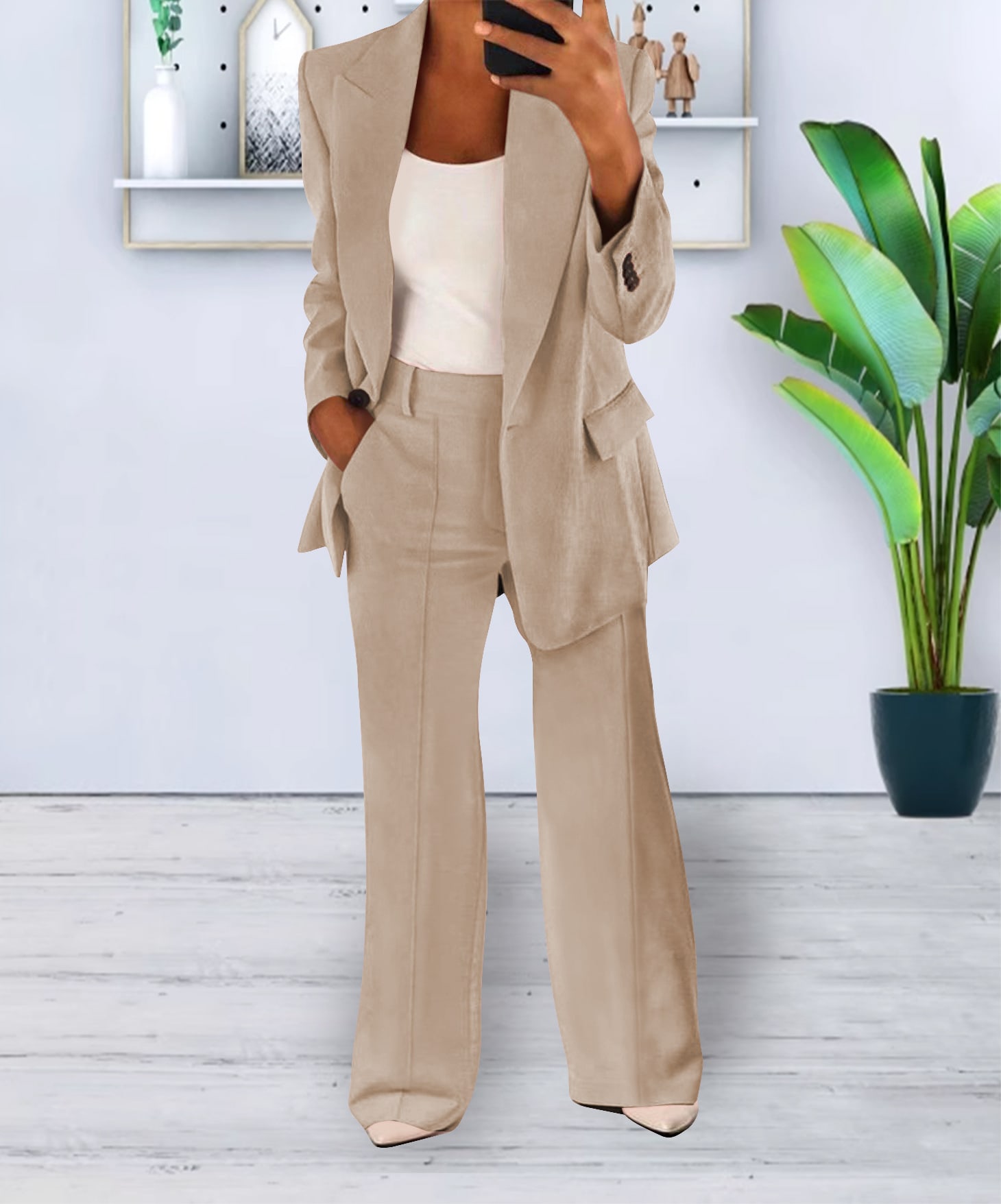 Women's Casual Blazer Suit  Two Piece Business Office Wear Set Fit Jacket And Pants view 9