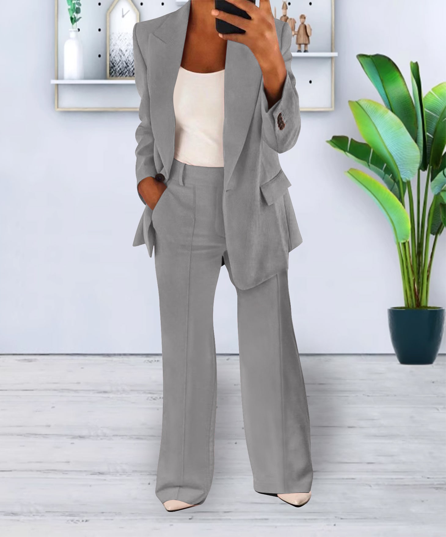 Women's Casual Blazer Suit  Two Piece Business Office Wear Set Fit Jacket And Pants view 8