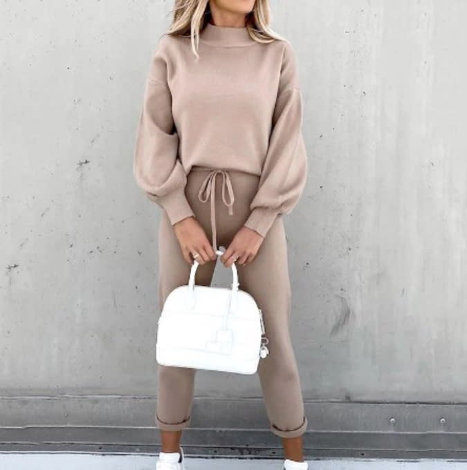 Turtleneck Casual Solid Color Hoodie Suit view 9