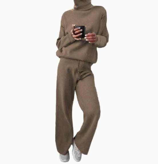 Casual Fashion Suits For Women Turtleneck Sweater And Drawstring Straight Pants view 8