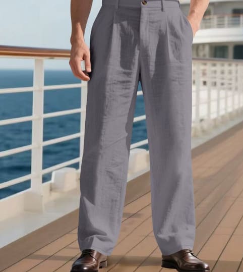 Men's Linen Trousers Double Pleated Front Pocket Straight Pure Color Comfort Breathable Casual view 5