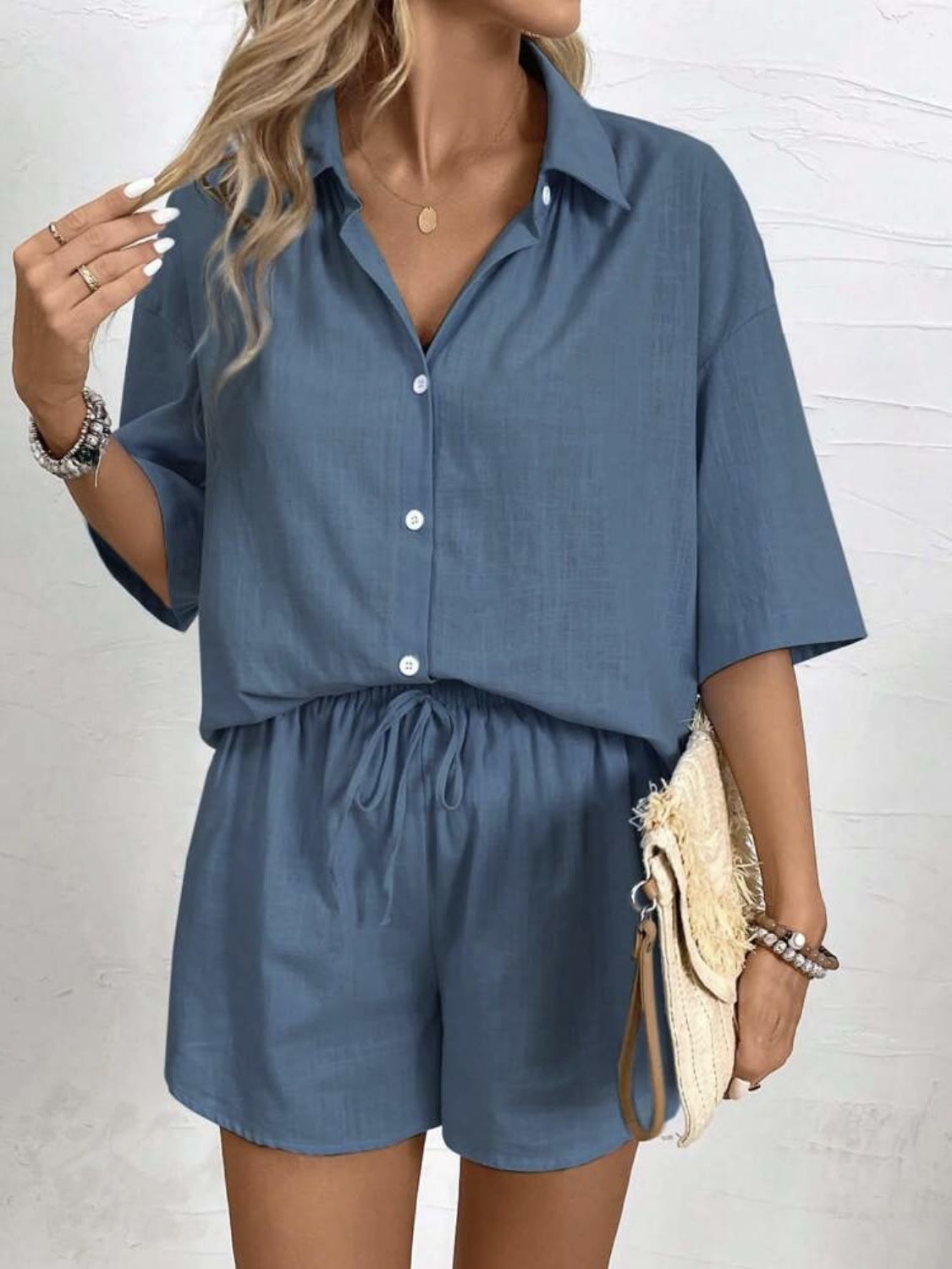 Women's Short-sleeved Shirt Loose Two-piece Suit view 3