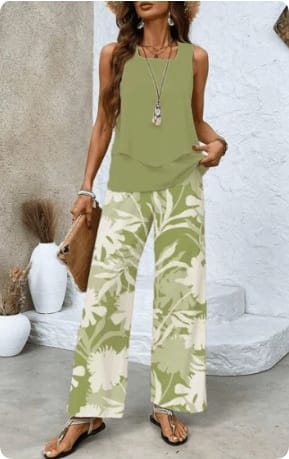 Women's Sleeveless Double Layer Vest Pants Suit view 4