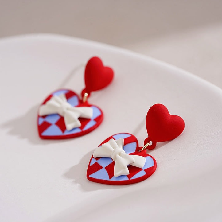 Red Love Bow Earrings Sweet And Gentle Unique Design Temperament Earrings Jewelry For Women Christmas Valentine's Day Gift view 2