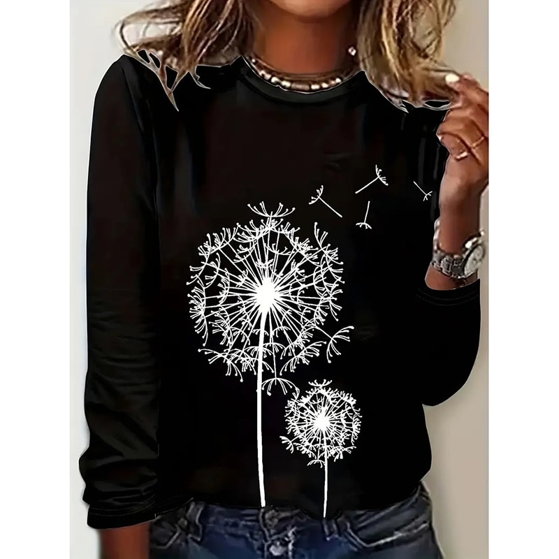 Women's Floral Print Crewneck Casual Long Sleeve T Shirt Pullover Graphic Tee view 7