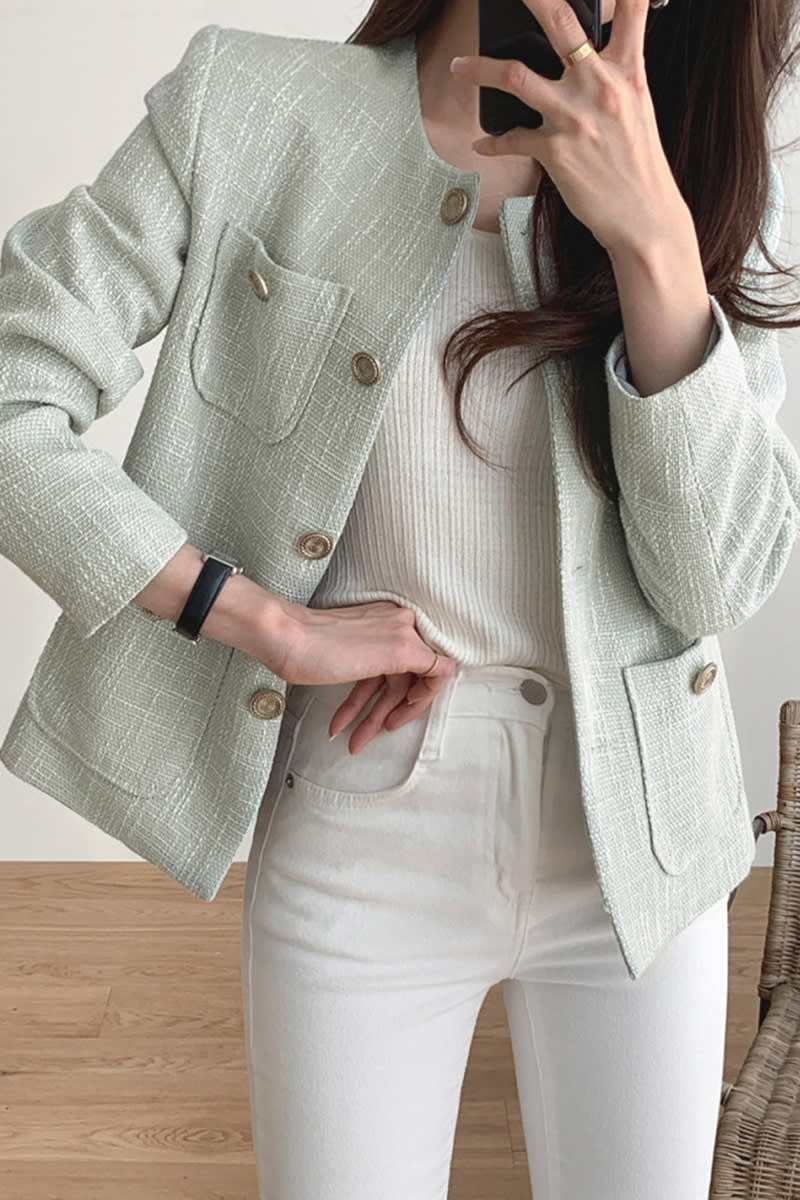 Vitality Girl French Light Mature Temperament Trendy Tweed Top Straight Long Sleeve Short Jacket view 2