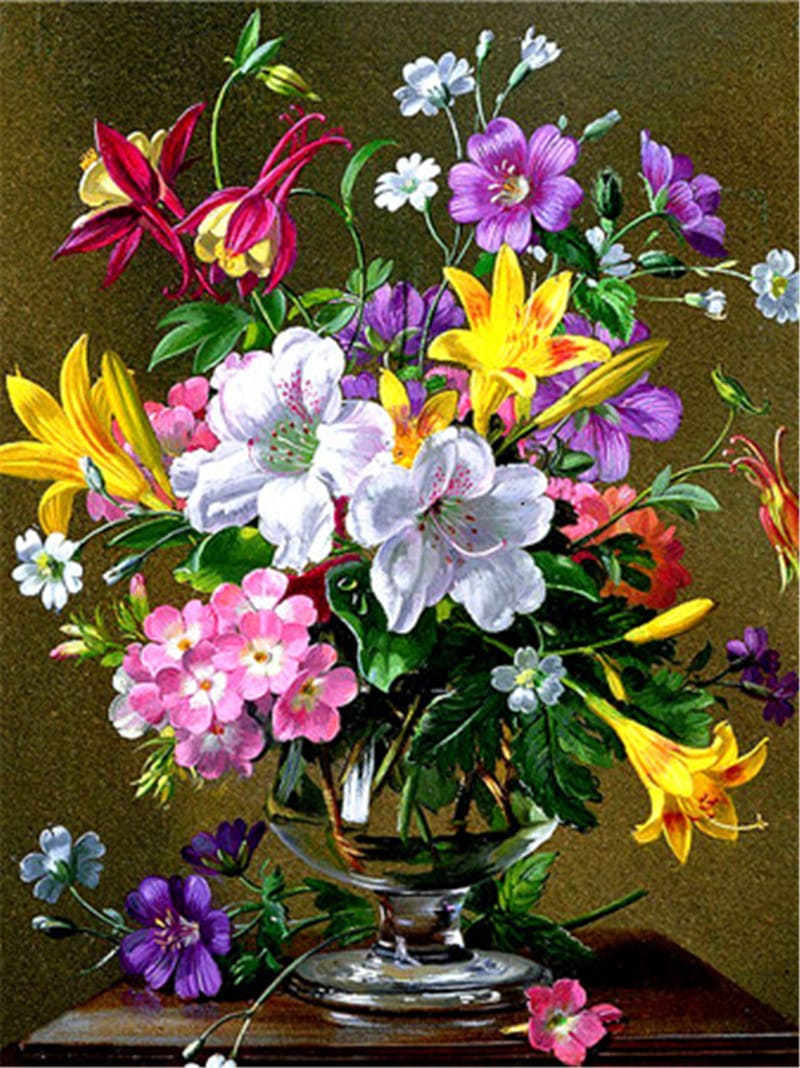 Flower Combination 5d Diamond Painting Diy Full Diamond Cross view 5