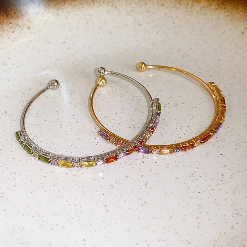 Women's Elegant Open Bangle, Light Luxury Versatile Colorful Bracelet, Ideal Gift For Ladies view 6
