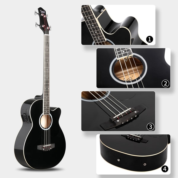 4 Strings With EQ, Rosewood Fingerboard Folk Bass, Black view 5