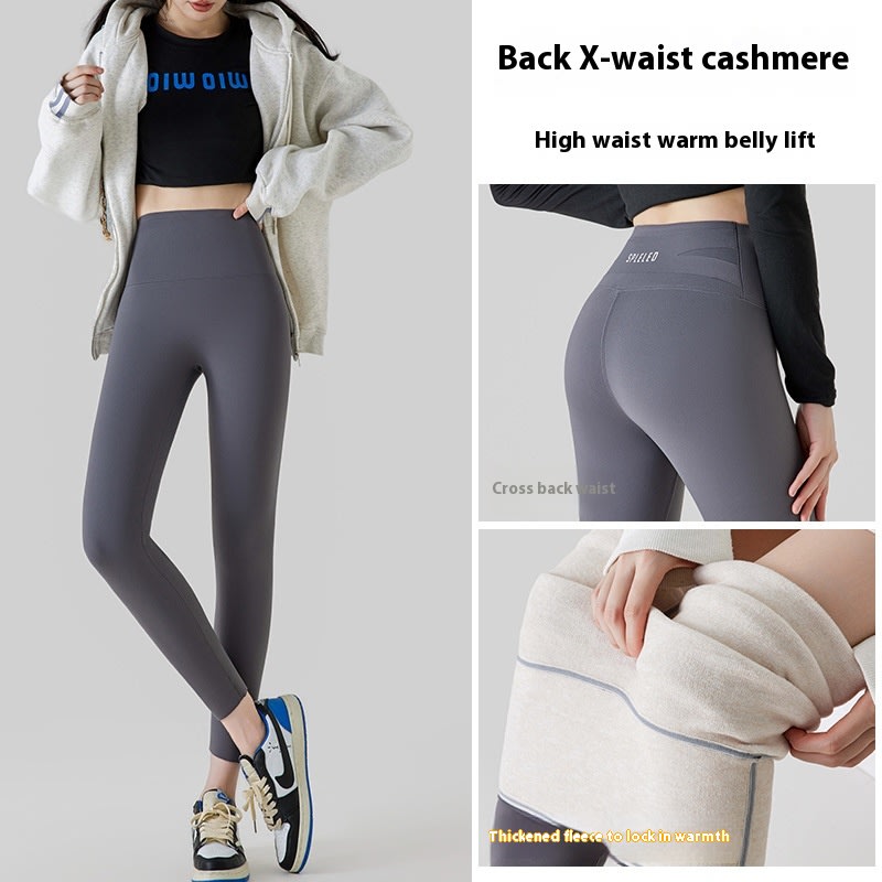 High Waist Cashmere Leggings Winter Warm Solid Plush Pants Fashion Slim Trousers Women Clothing view 12