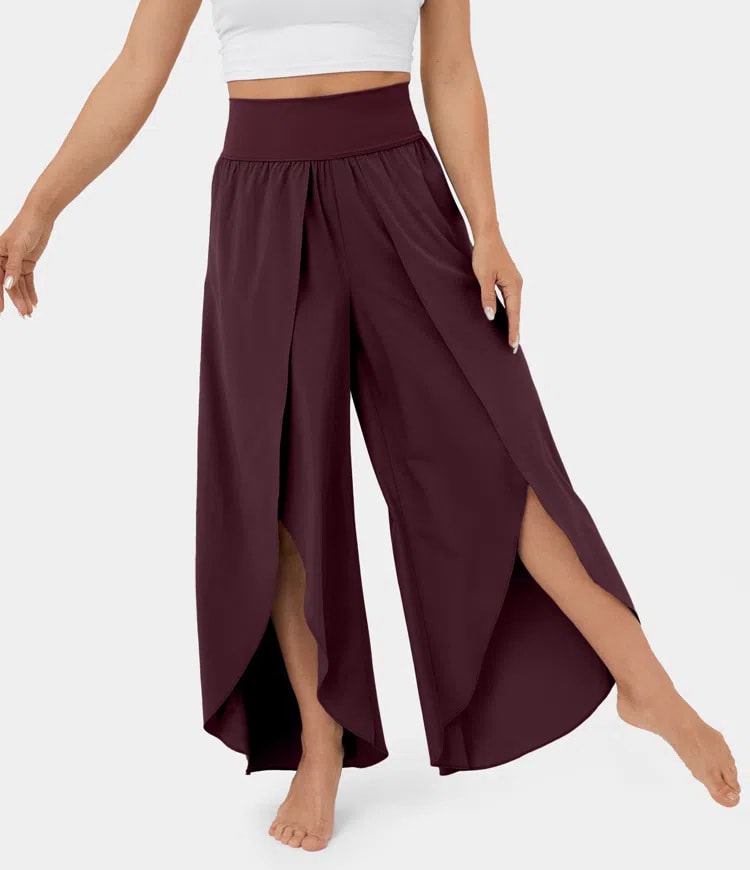 Loose Split Yoga Pants Summer Elastic High Waist Wide Leg Trousers Women's Fashion Versatile Clothing view 3