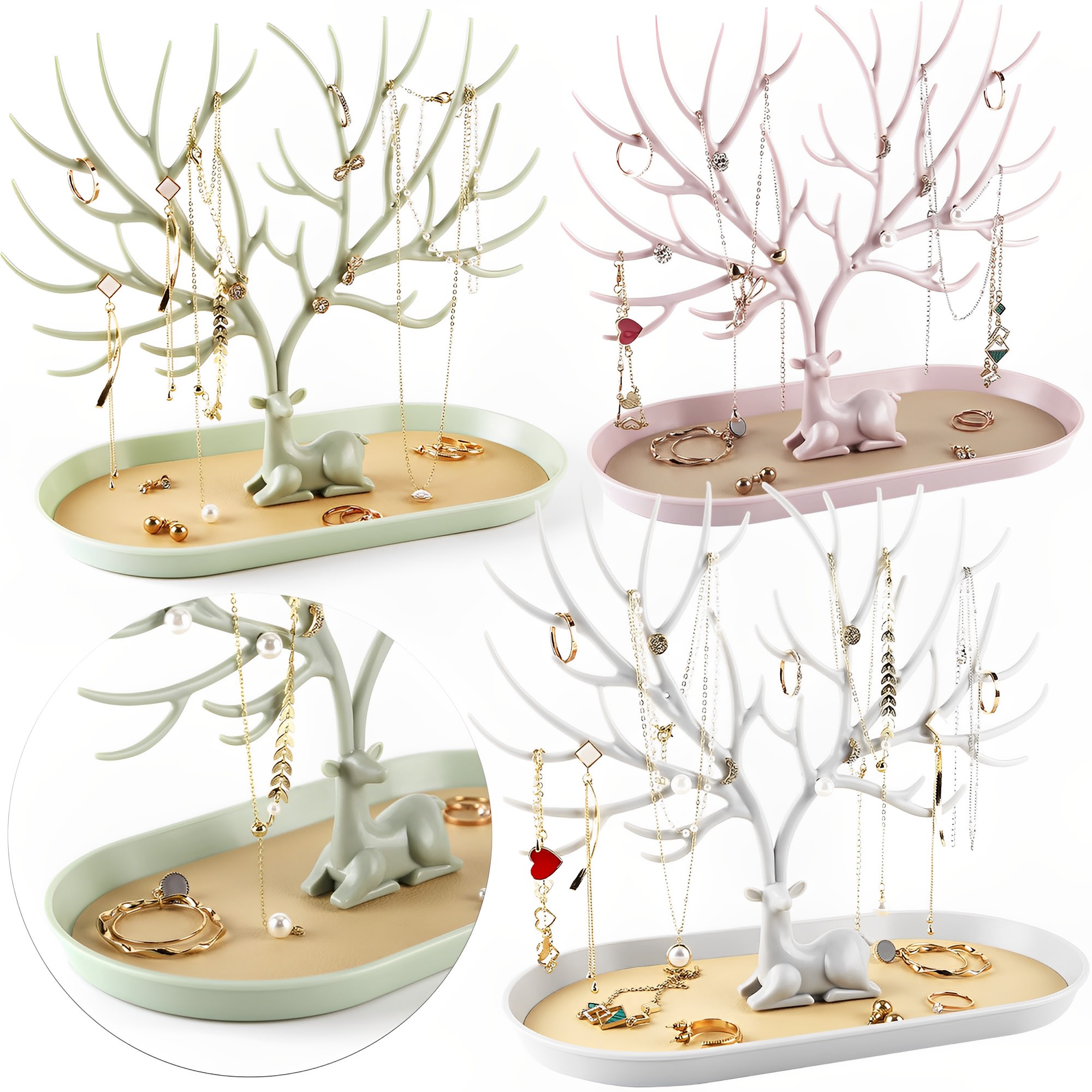 Deer Jewelry Display Stand Earrings Necklace Ring Jewelry Display Tray Jewelr Crystal Handle Antlers Jewelry Display Stand With Storage Drawer And Tray, Tree Tower Rack Hanging Organizer view 8