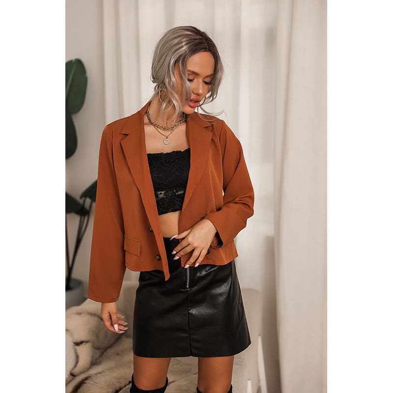 Women's Small Coffee Color Vintage Suit Short Jacket view 4