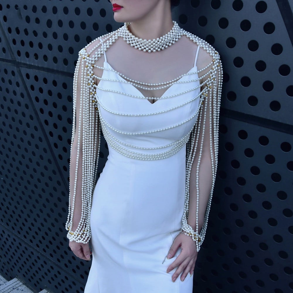 European And American Luxury Beaded Bridal Gown Shawl view 6