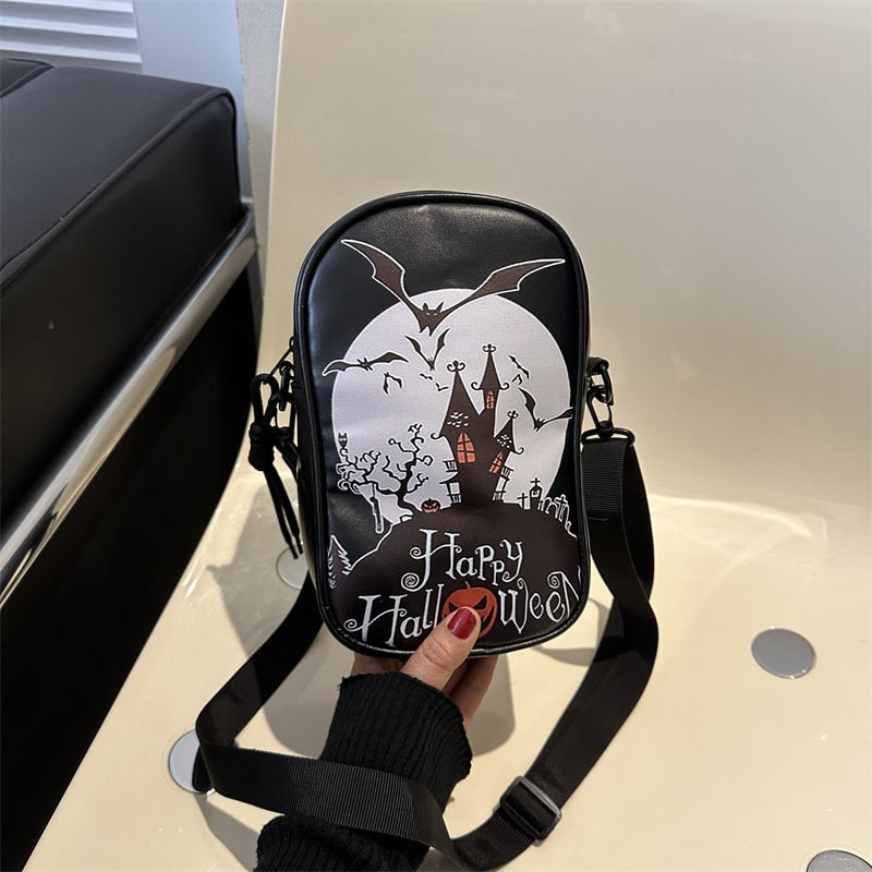 Halloween Graffiti Phone Bag Girls Funny Cartoon Pumpkin Ghost Bat Print Crossbody Bag For Women Mini Personality Creative Shoulder Bags view 7
