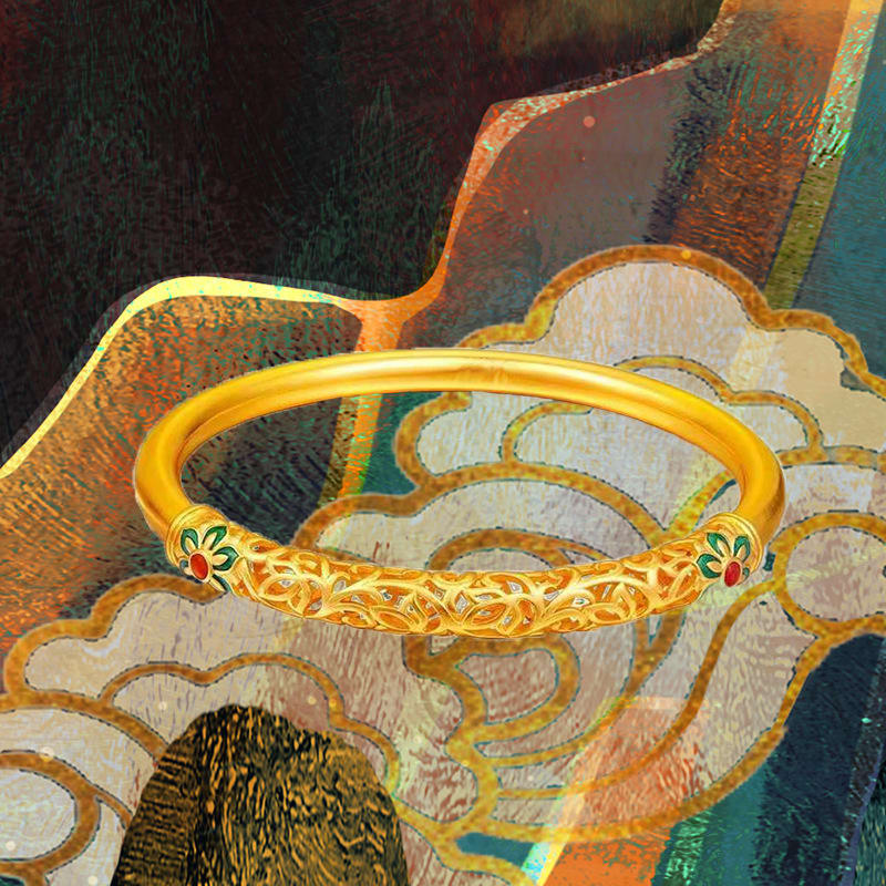 Dunhuang Culture Copper-plated Enamel Ladies' Bracelet, Auspicious And Prosperous. view 2