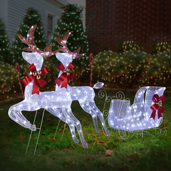 211X27.5X100cm Deer Sled, White Light, Powder Mesh, Christmas Lights, Reindeer view 3