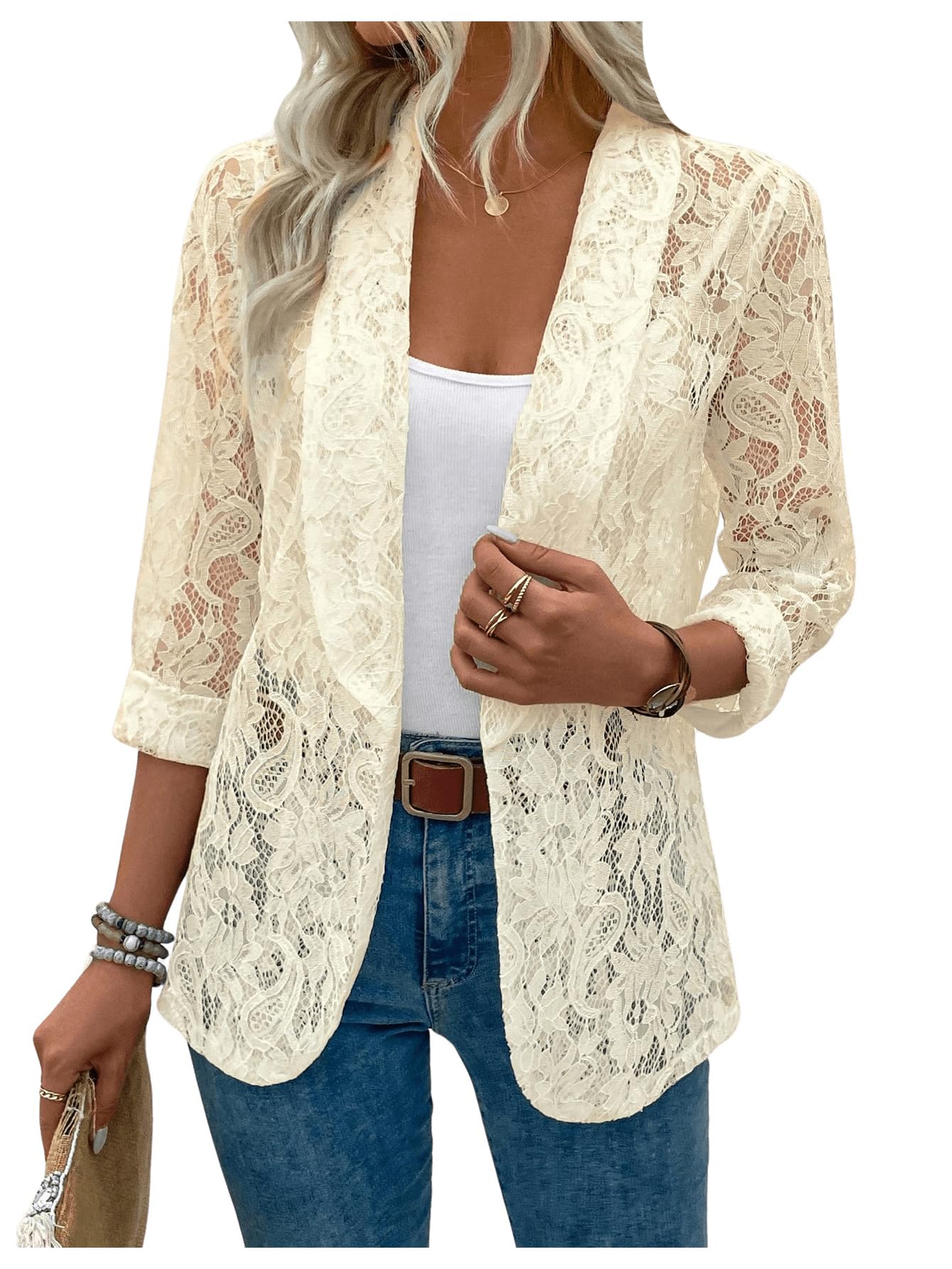 Spring And Summer Small Suit, Fashionable And Versatile Solid Color Lace Shirt Jacket view 9