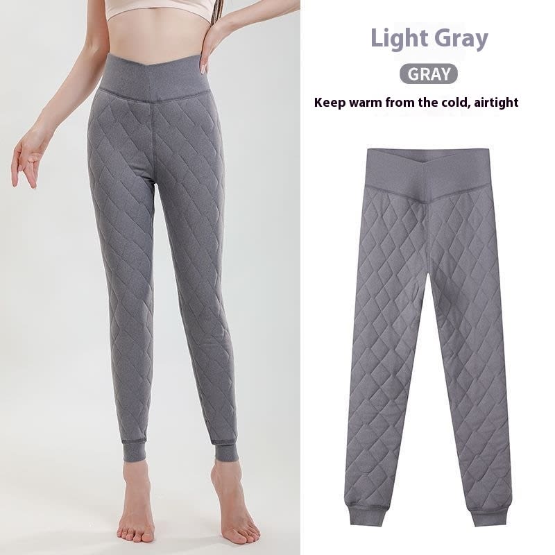 Warm Thickened Cashmere Leggings Winter Rhombus Stitching Pants Outerwear High Waist Slim Trousers Women Clothing view 4