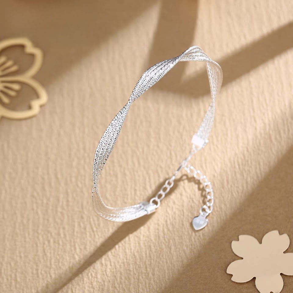 1pc 999.9 Sterling Silver Twisted Mesh Bangle, Luxurious Minimalist Style, Perfect For Daily Wear & Valentine's Gifts view 1