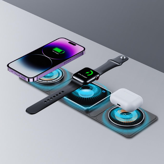 3 IN 1 Magnetic Folding Wireless Charger Station For IPhone Transparent Fast Charging For IWatch And Airpods view 9
