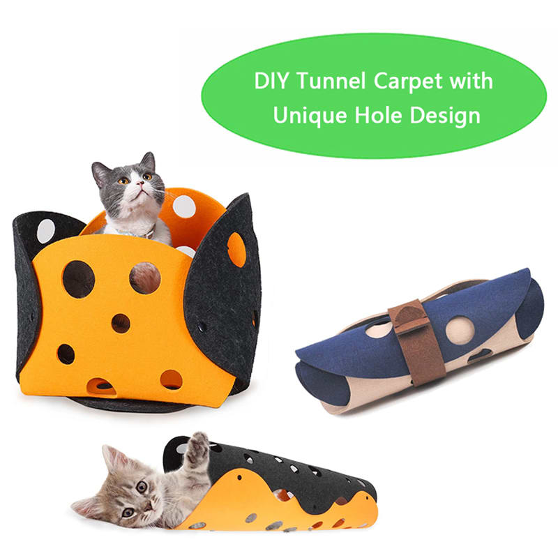 Cat Tunnel Cat Toy Felt Pom Splicing Deformable Kitten Nest Collapsible Tube House Tunnel Interactive Pet Toy Cat Accessories view 3