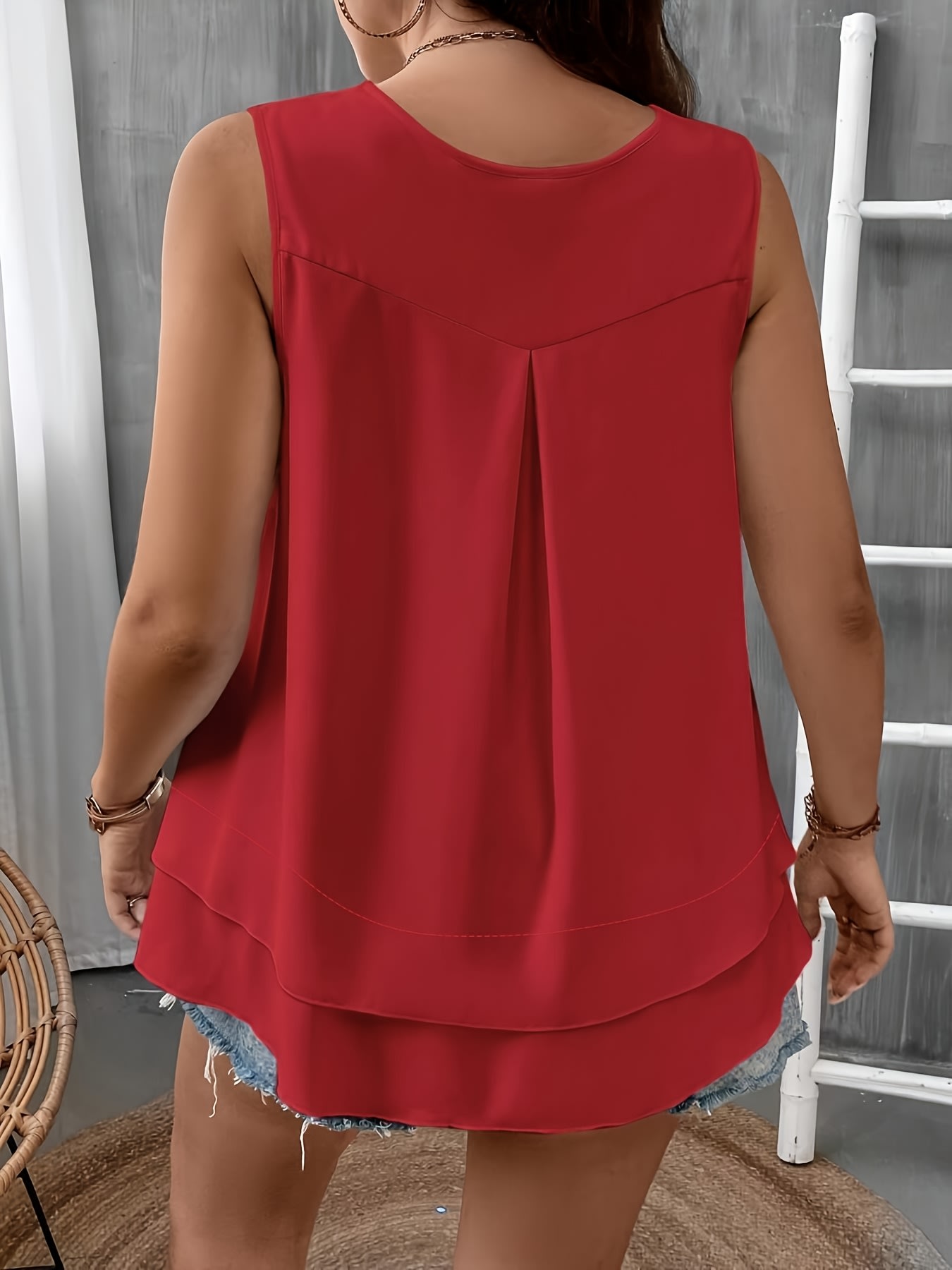 Self-pick-up Plus Size Women'S Solid Color V-Neck Sleeveless Shirt Fashion Chiffon Tank Top  Only Self-pickup Is Supported view 2