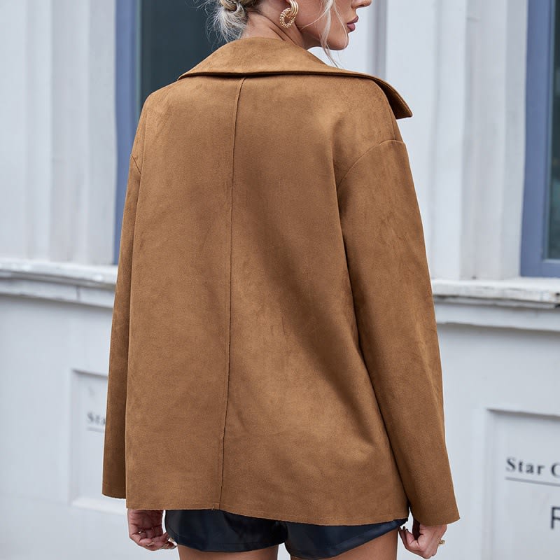 Casual Simple Single-breasted Pocket Deerskin Velvet Long-sleeved Shirt Jacket Coat