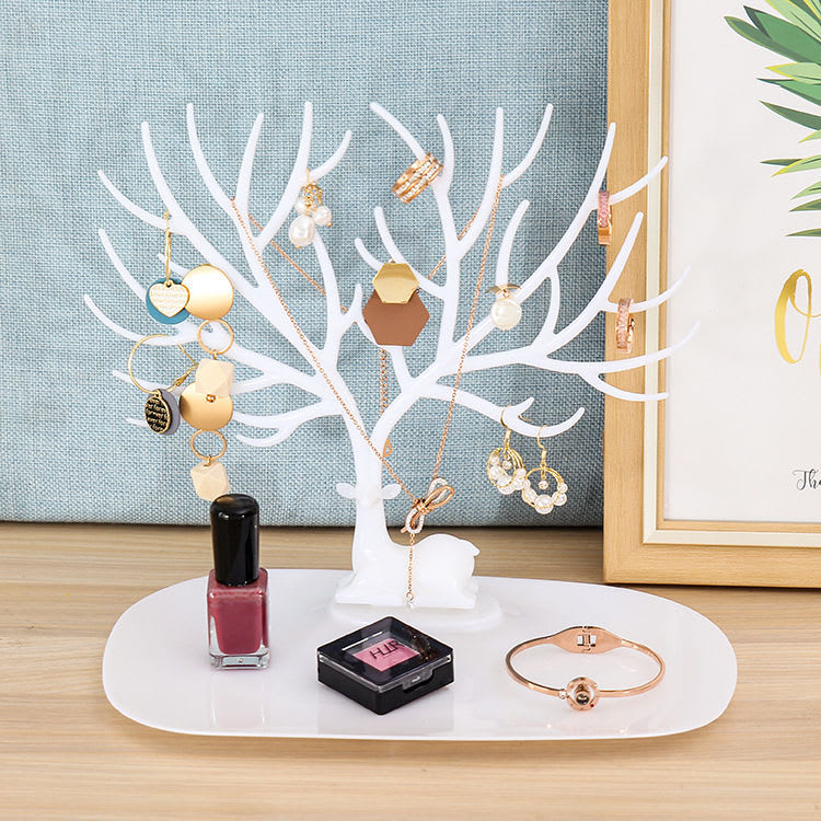 Deer Jewelry Display Stand Earrings Necklace Ring Jewelry Display Tray Jewelr Crystal Handle Antlers Jewelry Display Stand With Storage Drawer And Tray, Tree Tower Rack Hanging Organizer view 6