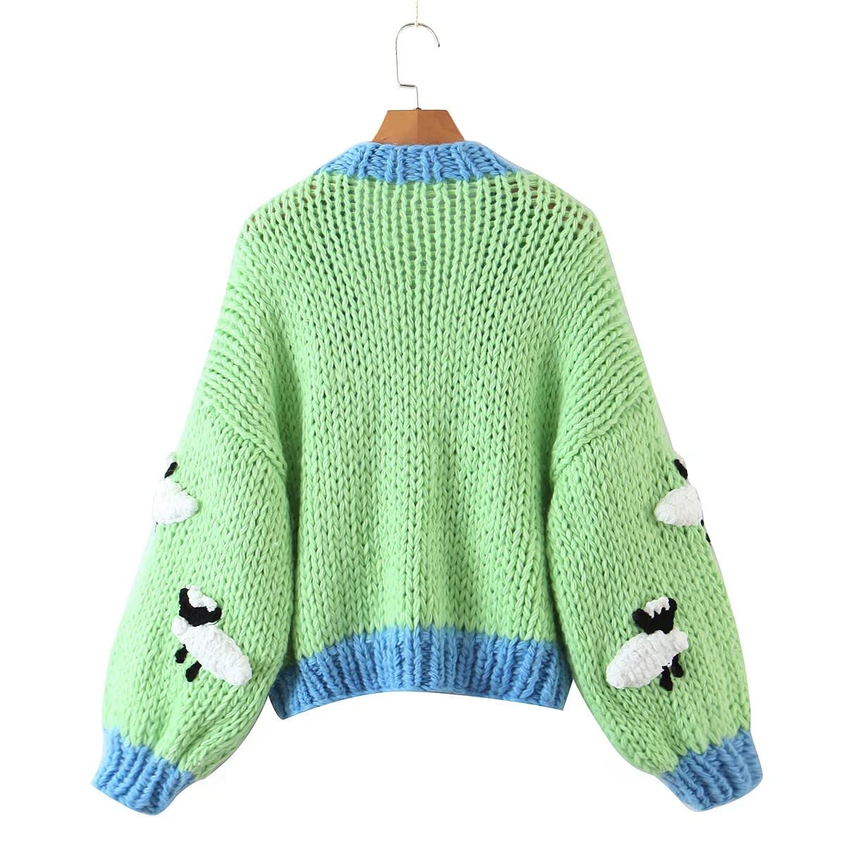 Women's French Green Small Sheep Sweater Coat view 2