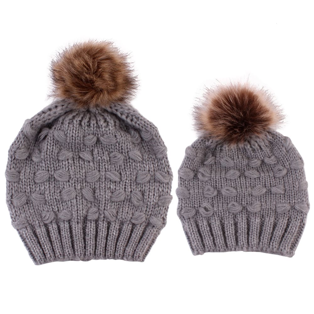 Parent-child Knitted Hat Manufacturers Spot Butterfly Fur Ball Warm Hat view 3