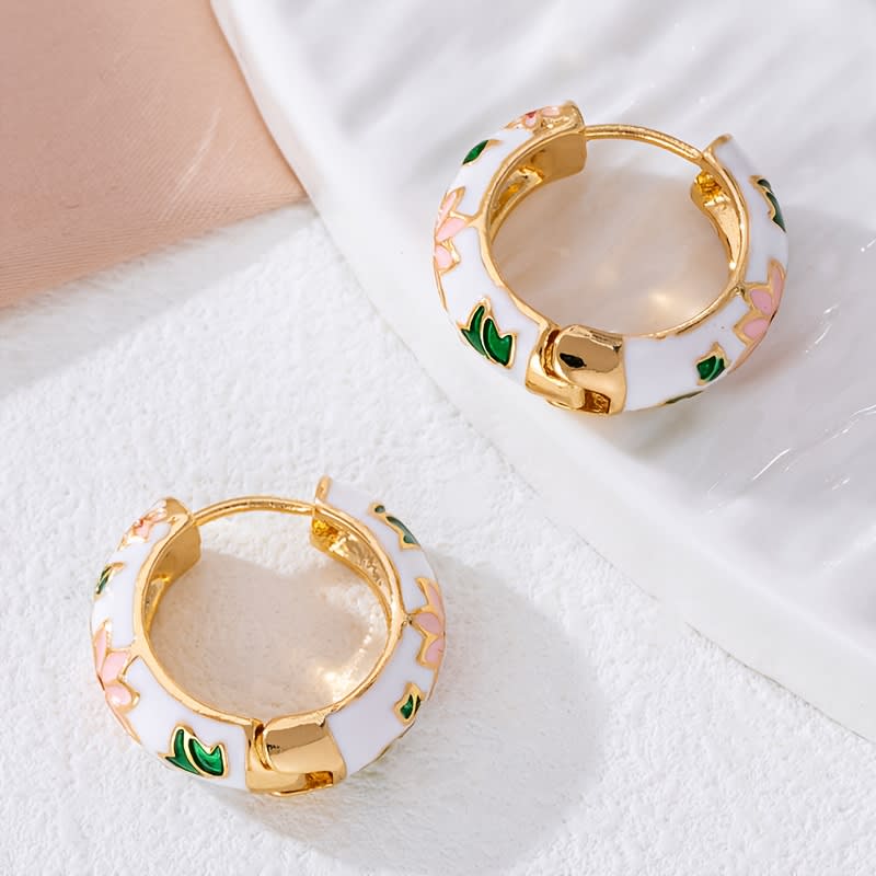 1 Pair Fashion Exquisite Enamel Round Earrings For Women, Daily Commute Wear view 3