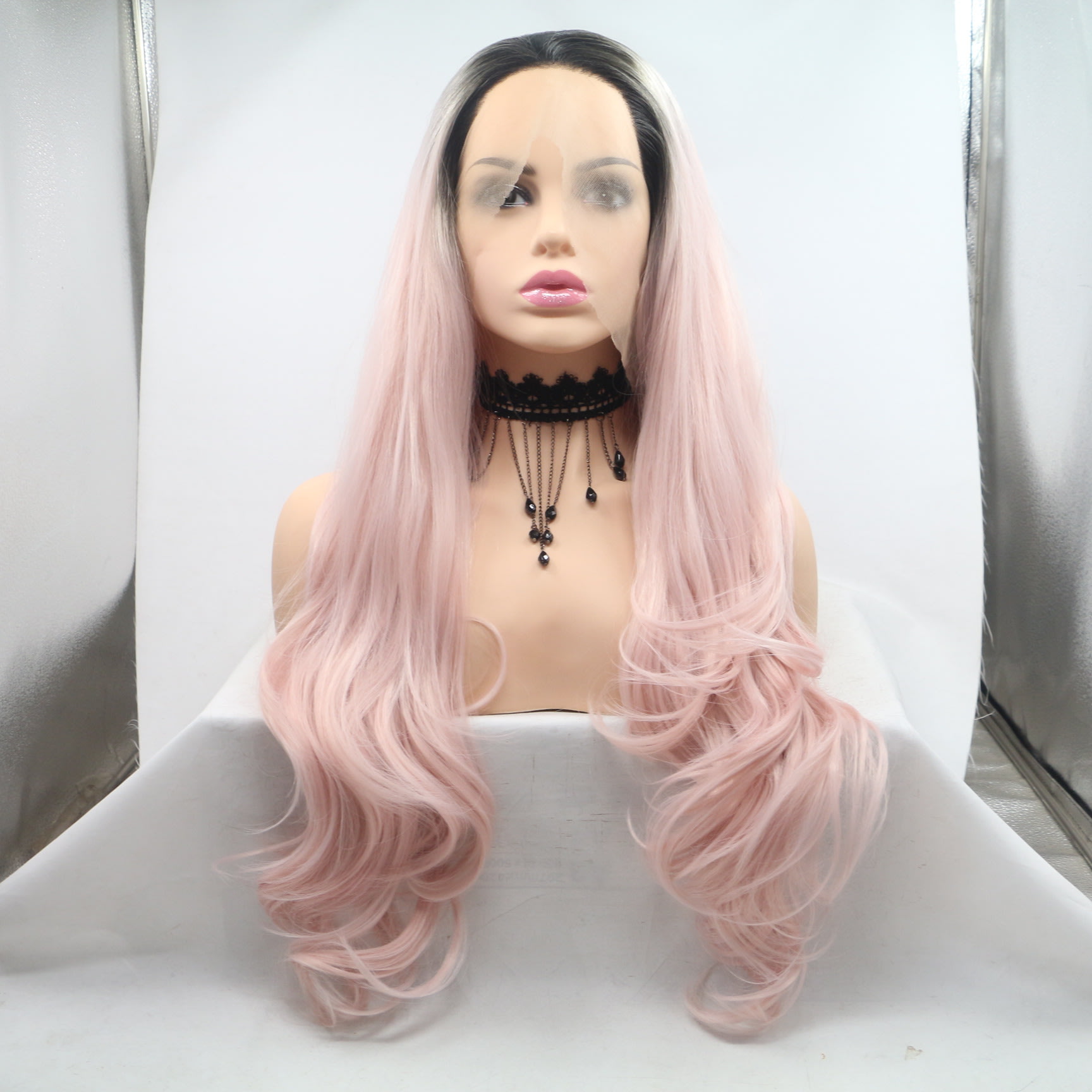 Front Lace Half Hand Hook Gradient Color Long Curly Head Cover view 9