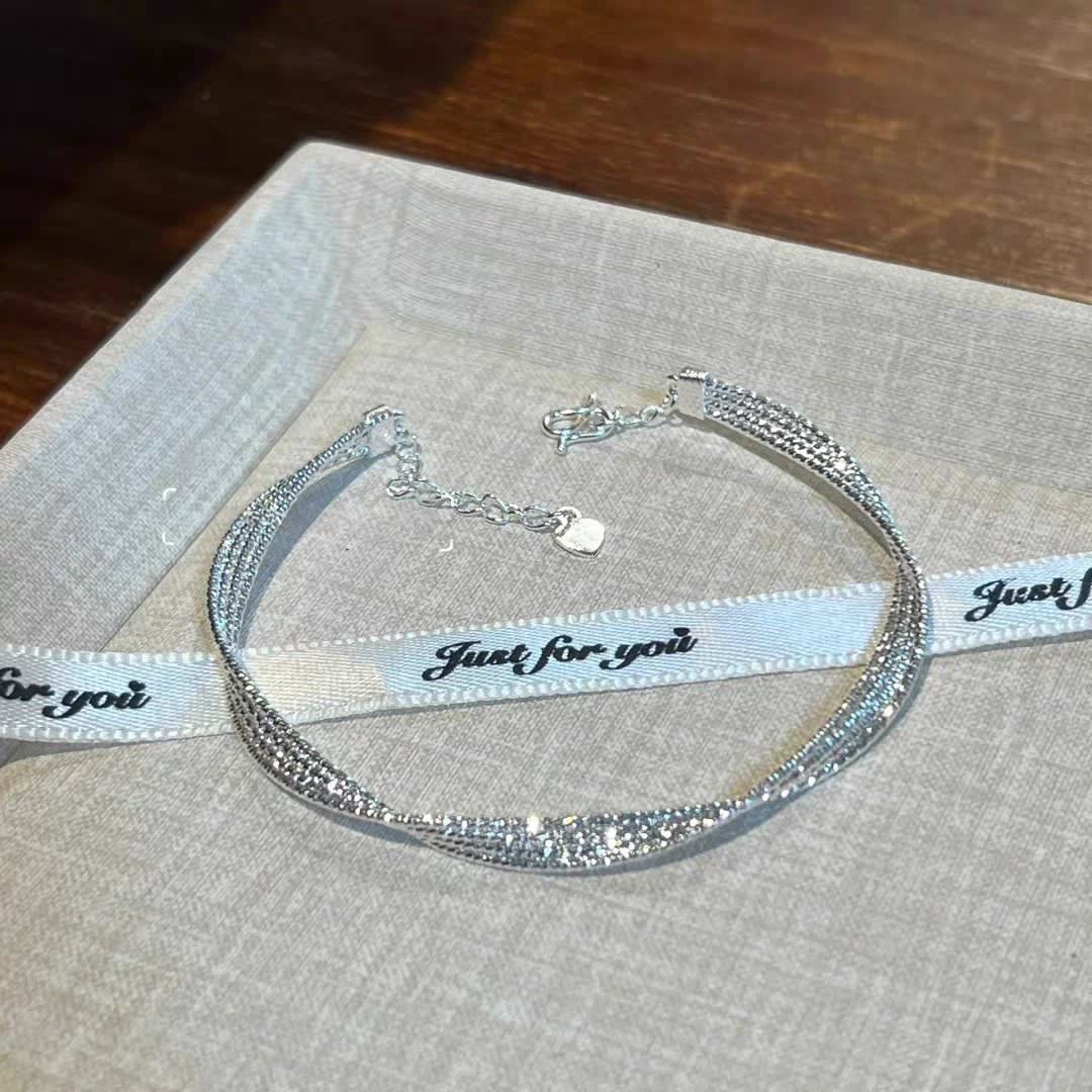 1pc 999.9 Sterling Silver Twisted Mesh Bangle, Luxurious Minimalist Style, Perfect For Daily Wear & Valentine's Gifts view 5