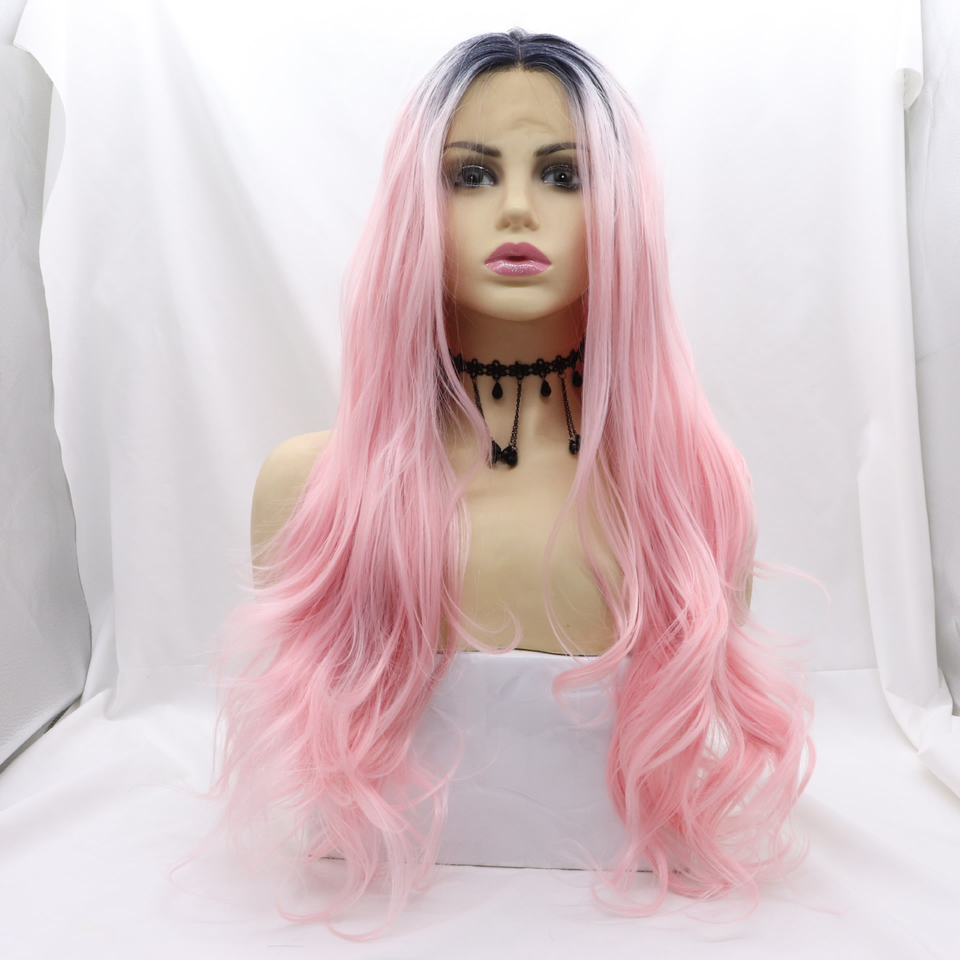 Front Lace Half Hand Hook Gradient Color Long Curly Head Cover view 7