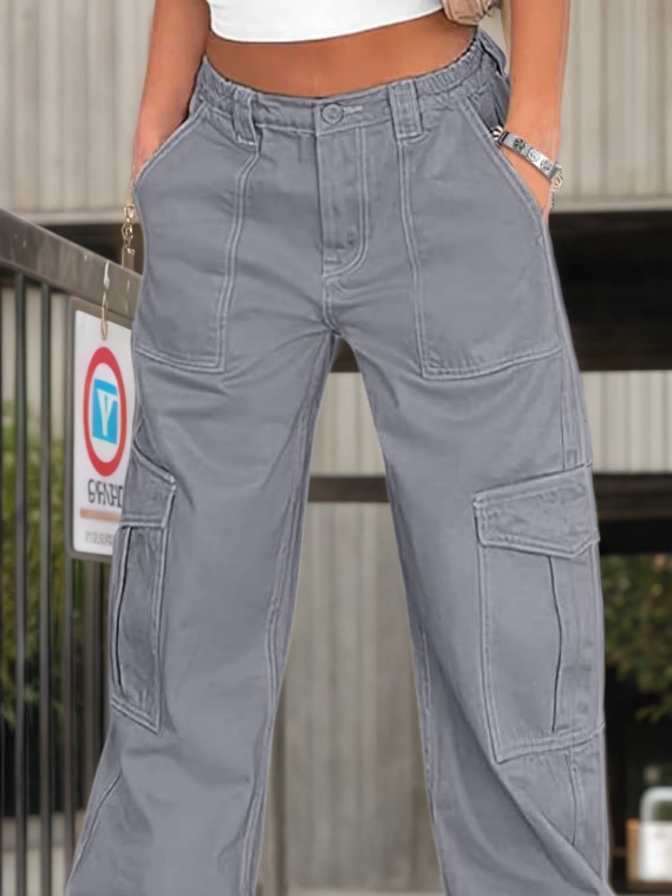 New Women’s Work Pants High Waisted Casual Pants Loose Elastic Wide Leg Y2K Streetwear With 6 Pockets view 1