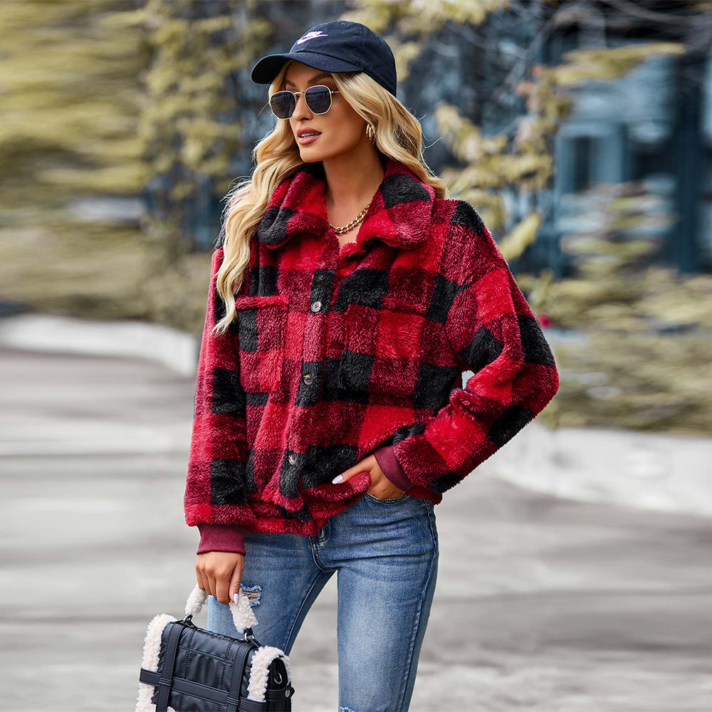 Women's Thickened Plaid Fleece Coat