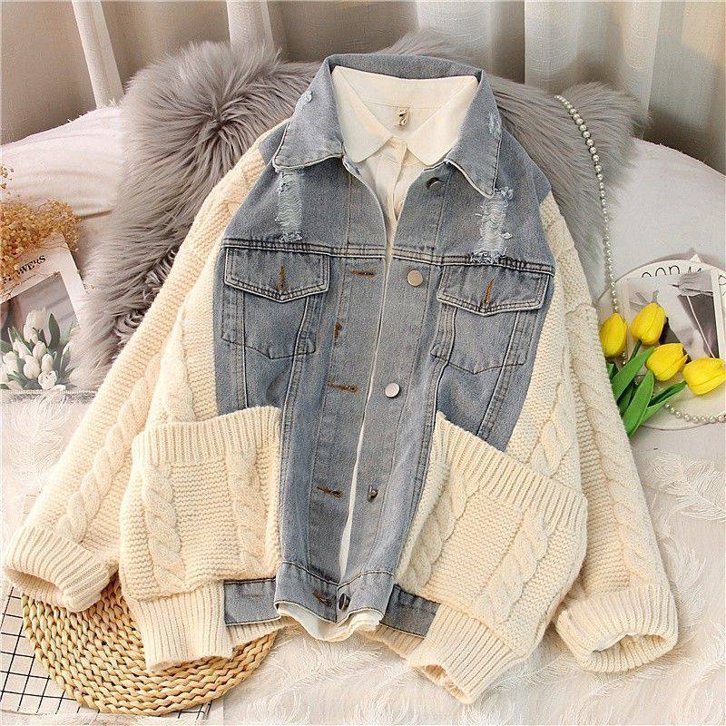 Large Size Women's Loose Denim Jacket Thickened Sweater Knitted Cardigan view 6