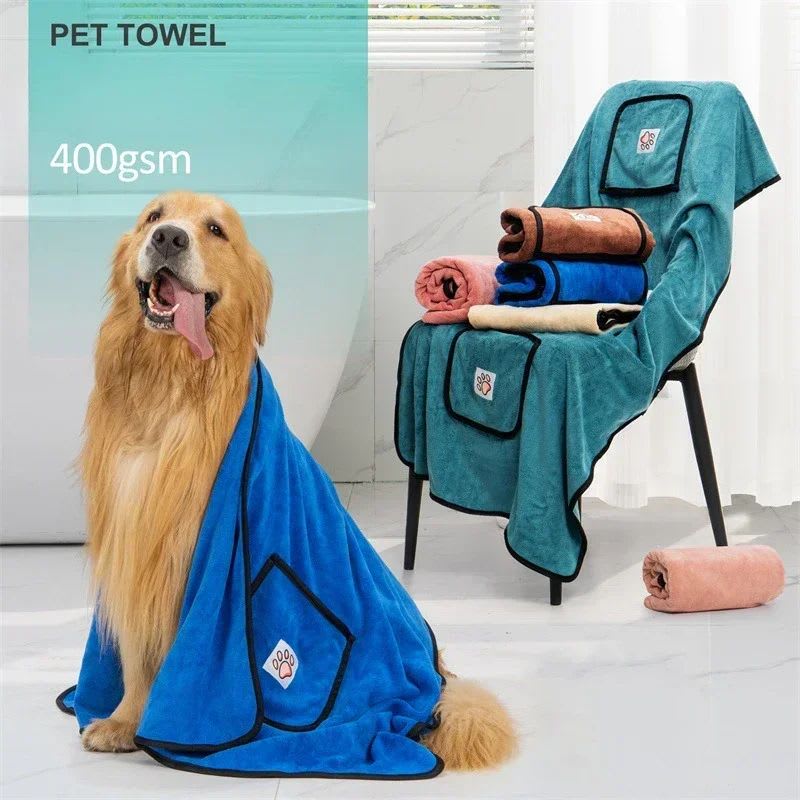 Pet Towel Dog Bathrobe Water Absorbent And Quick Drying Cleaning Beauty Glove Style Pocket Dog Bath Towel Accessori Cani view 6