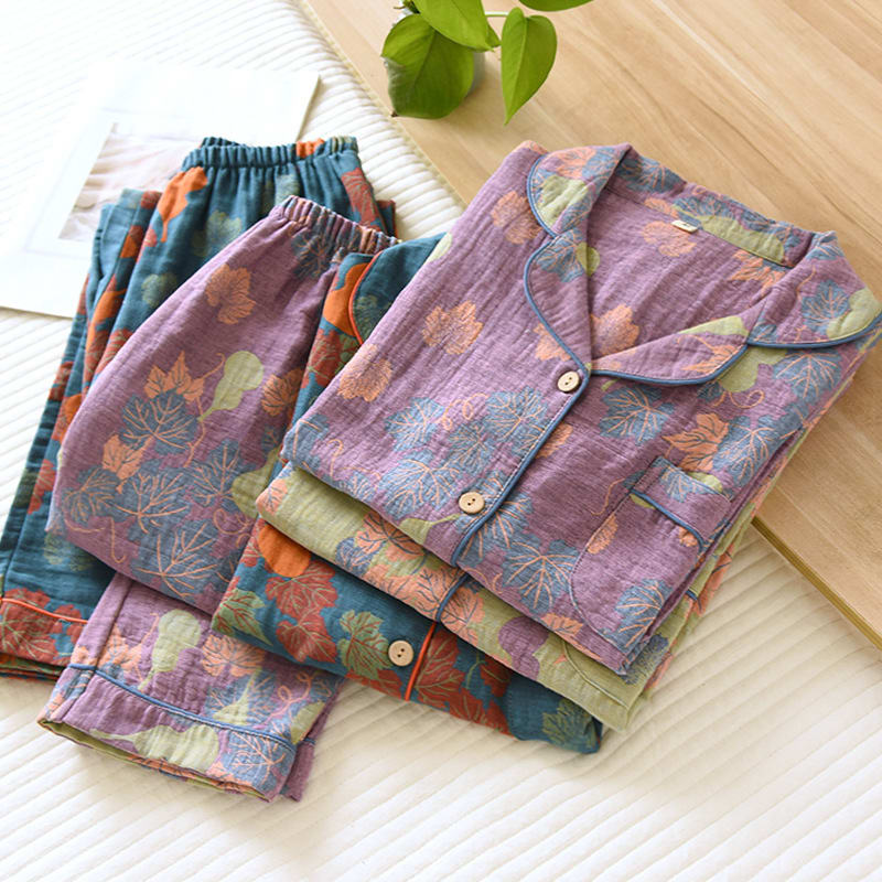 Thin Cotton Gauze Yarn-dyed Jacquard Pajamas Suit For Women view 16
