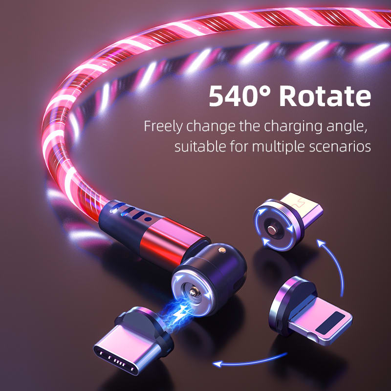 540 Rotate Luminous Magnetic Cable 3A Fast Charging Mobile Phone Charge Cable For LED Micro USB Type C For I Phone Cable view 28