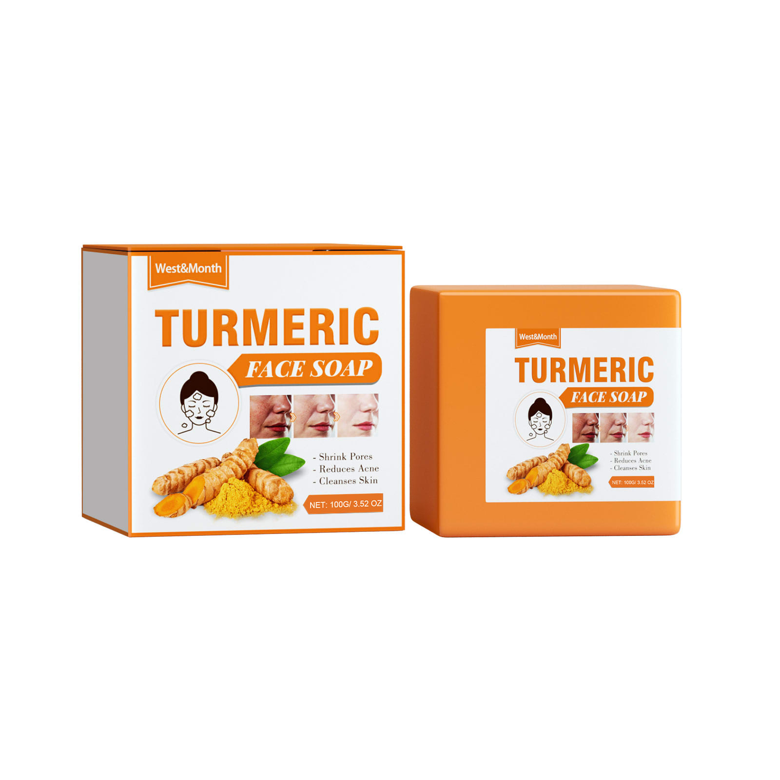 West&Month Turmeric Face Soap Facial Repair Gentle Cleansing Blemish Reducing Fine Lines Cleansing Soap view 2